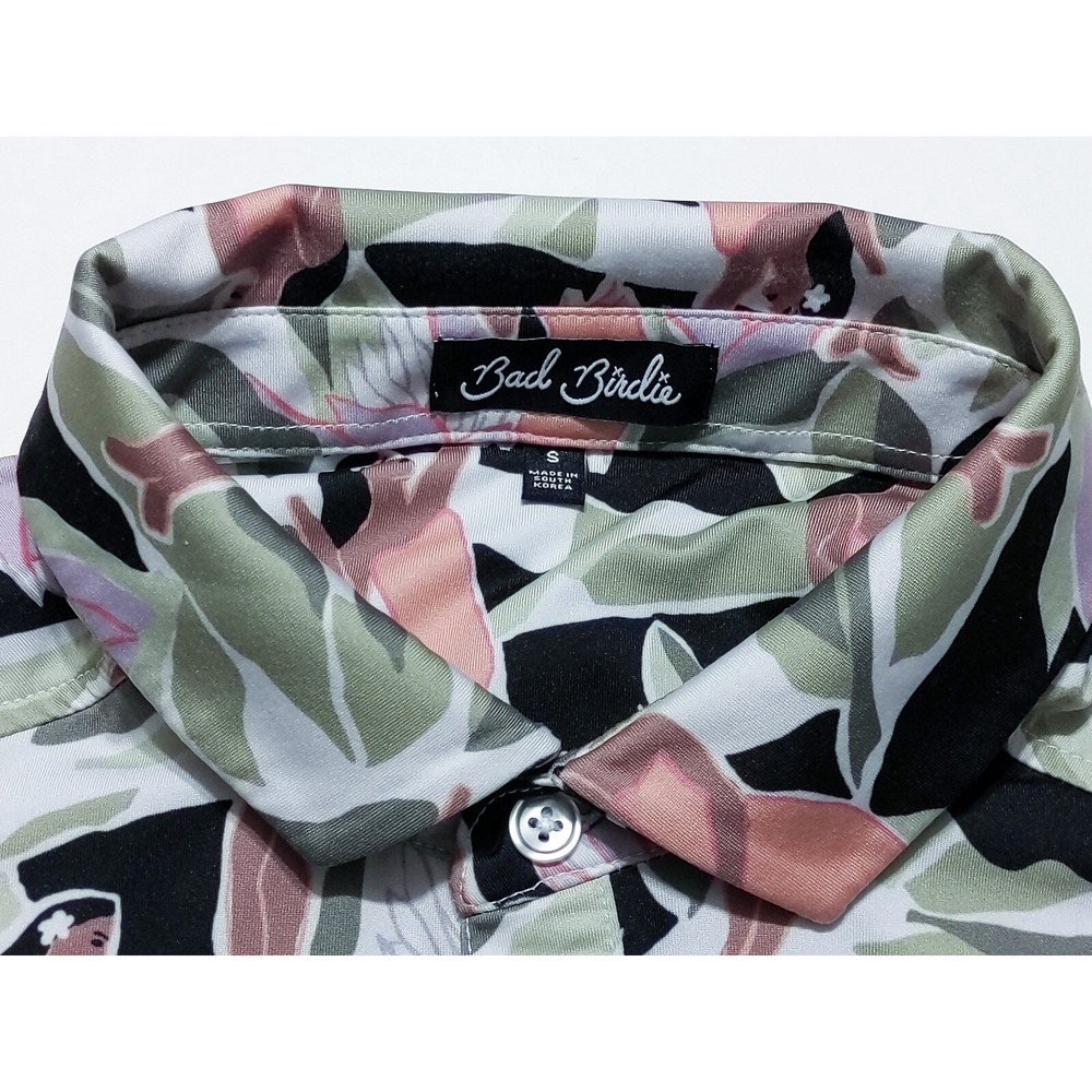 BAD BIRDIE Short Sleeve Polo Shirt Hawaiian Native Hula Girls Green Small S - Picture 2 of 10